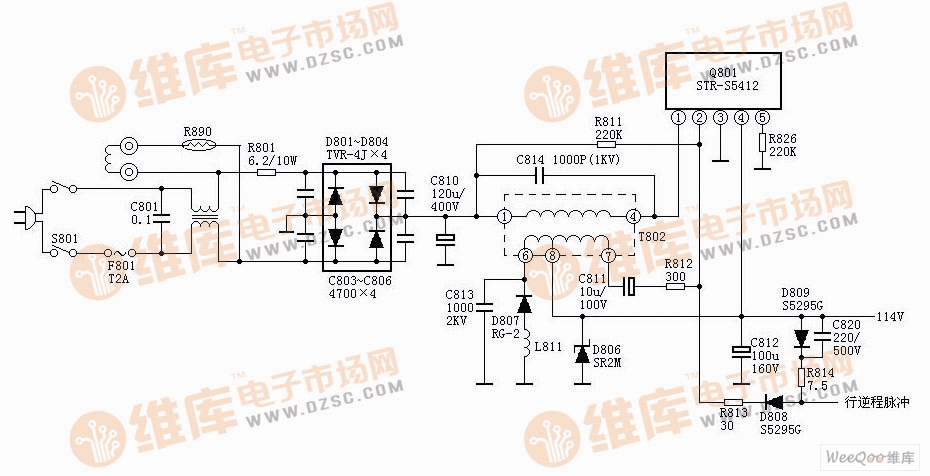 采用STR5412组成的电源电路