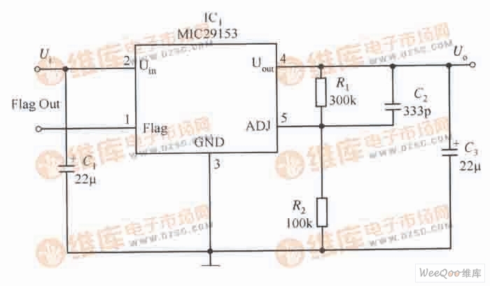 MIC29153构成的最简单的慢启动稳压器电路