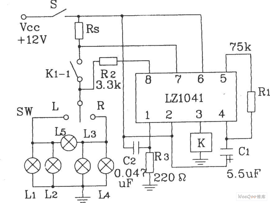 LZ1041改进型汽车转弯报警电路的应用电路