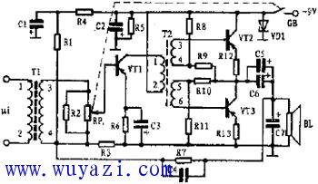 小功率音频信号放大器原理电路图